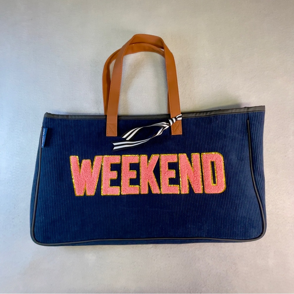 Simply Southern Navy Corduroy Tote with Pink & Gold 'WEEKEND' Appliqué NWOT